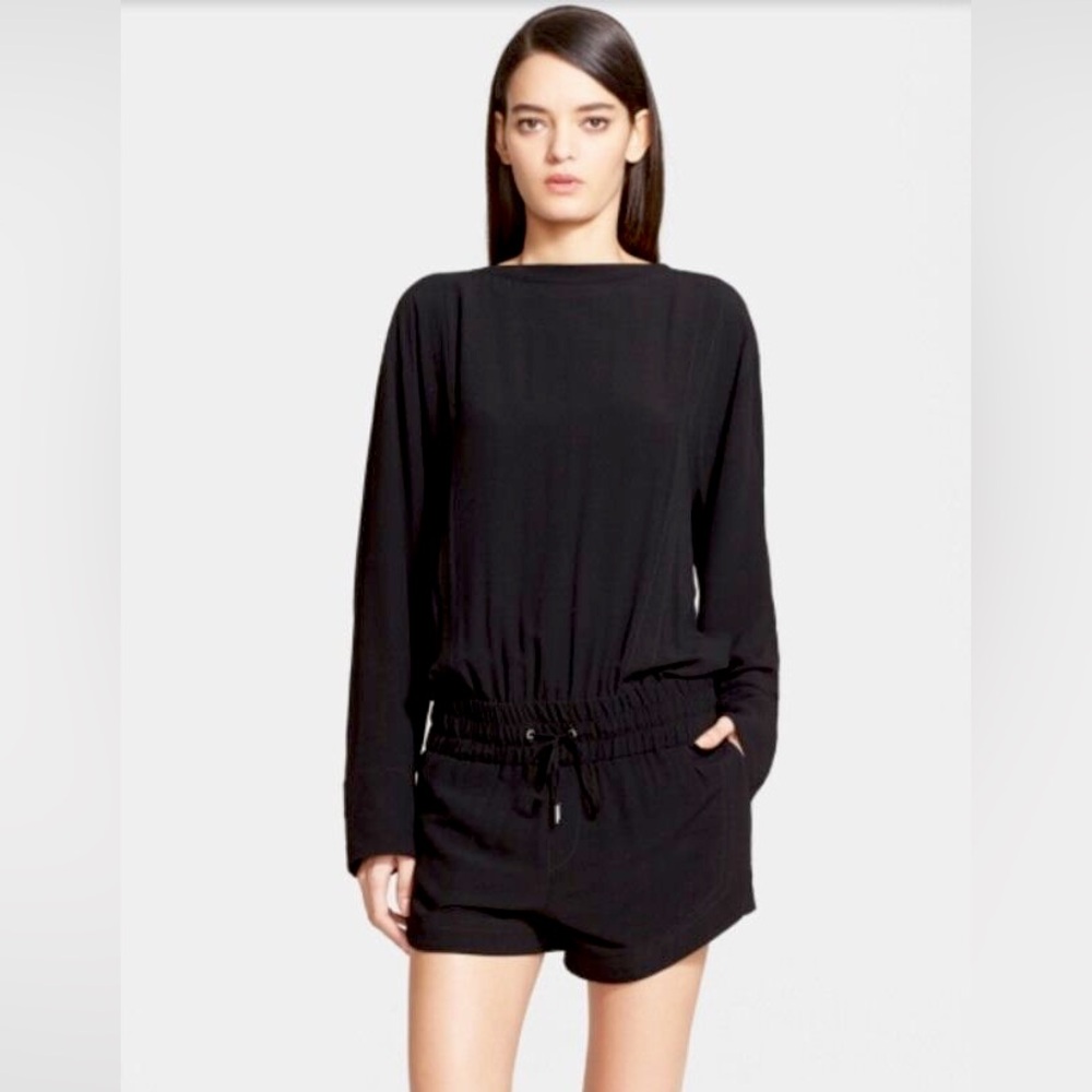 Helmet Lang Black AXIO Long Sleeve Crepe Romper